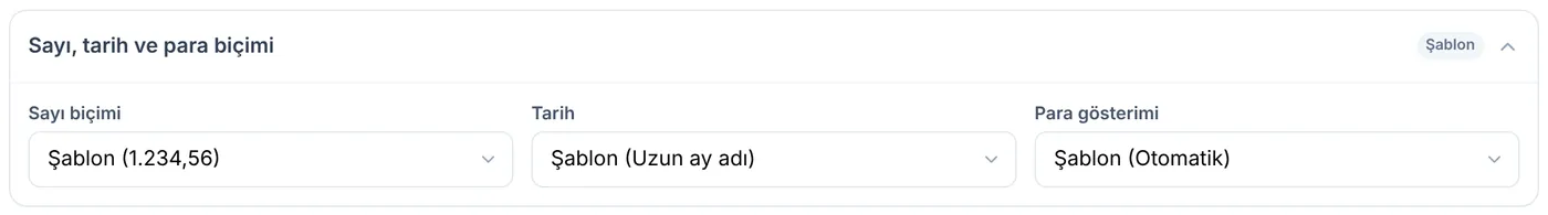 Sayı, tarih ve para biçimi ayarları