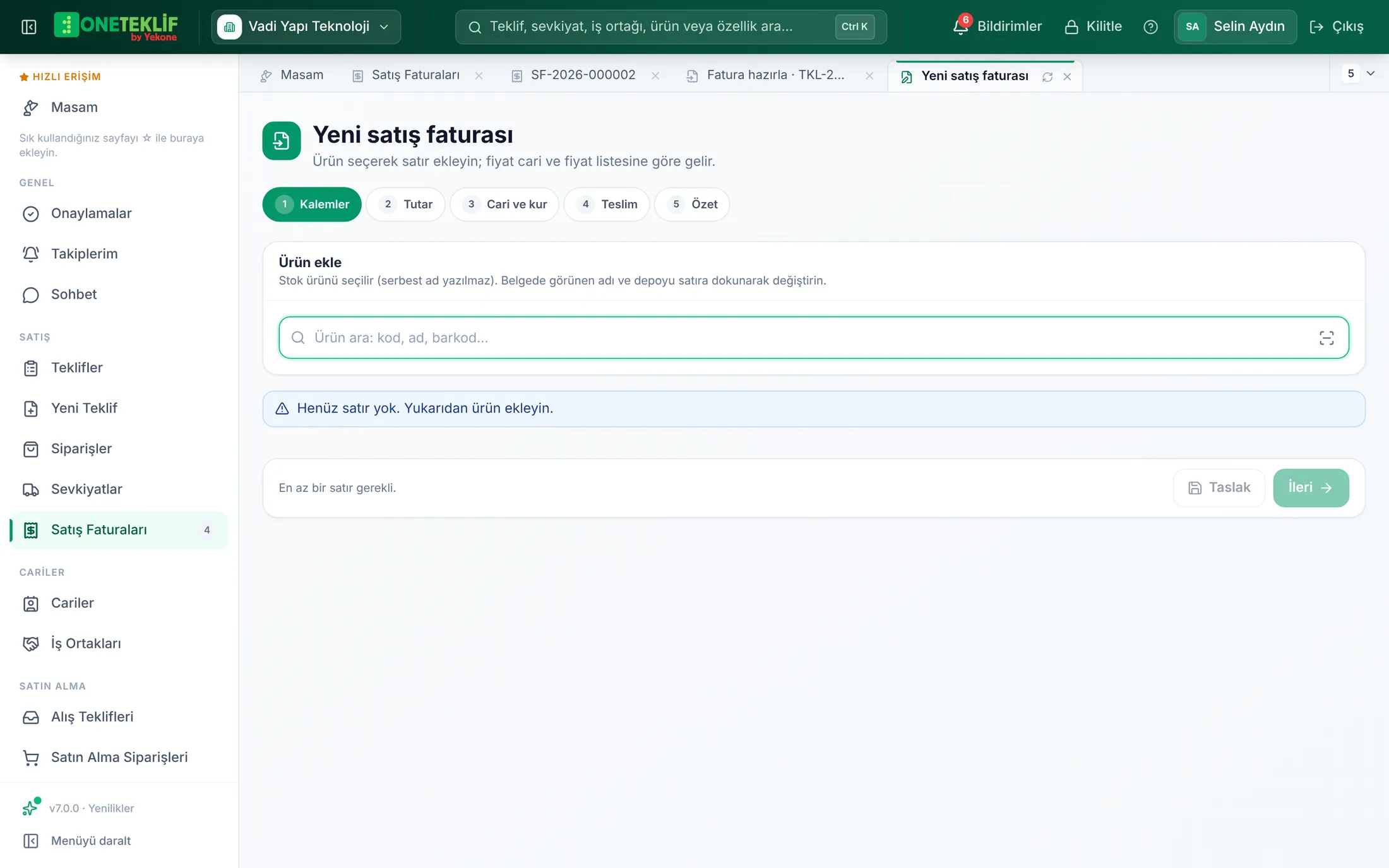 Yeni satış faturası formu