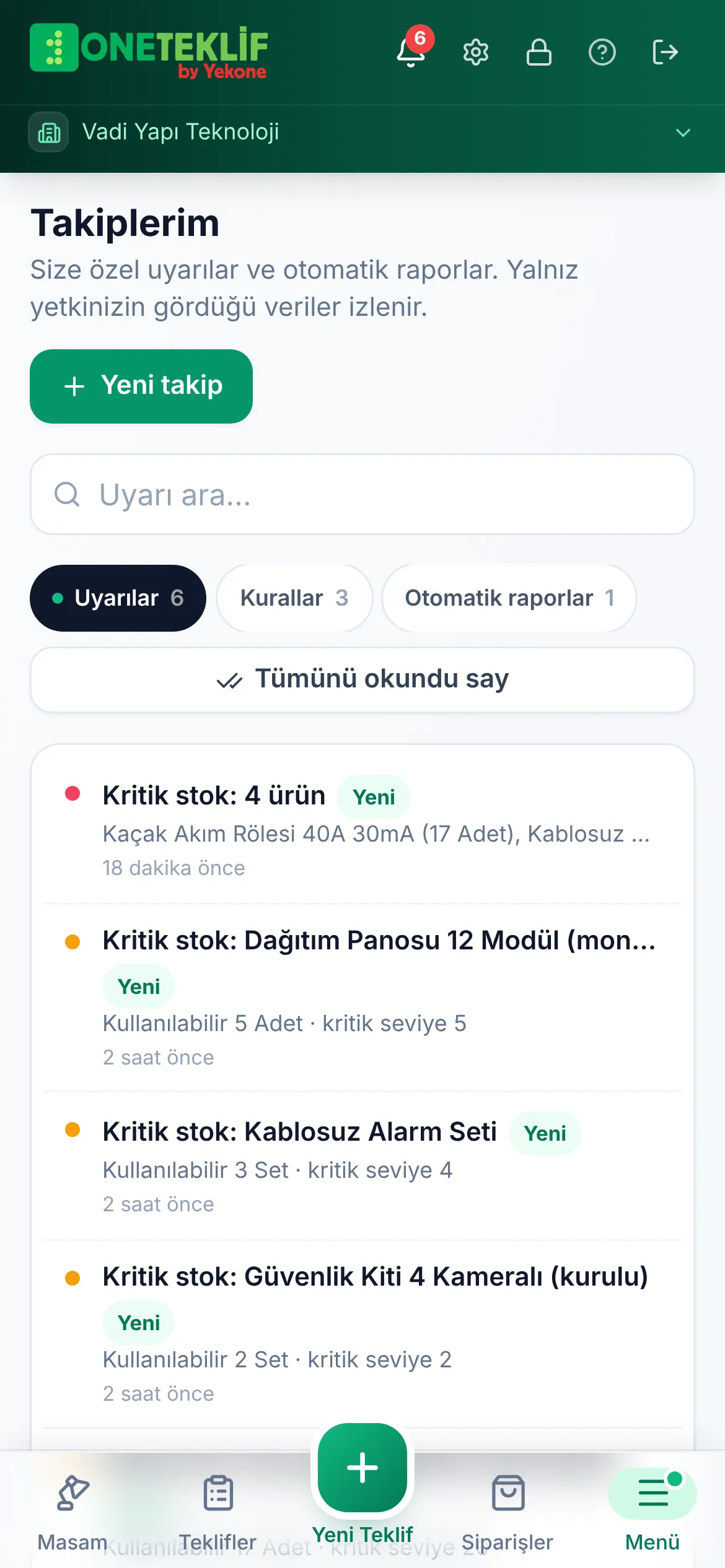 Takiplerim: uyarılar ve kurallar (mobil uygulama)